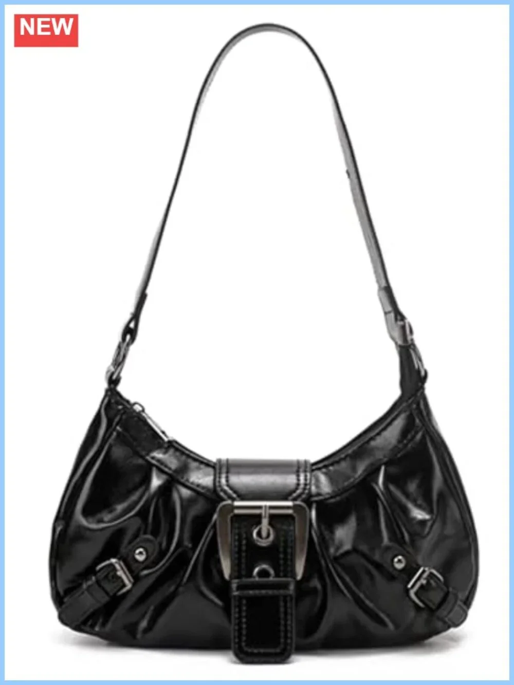 Faux Leather Hobo Shoulder Bag Buckle Punk Clutch Purse